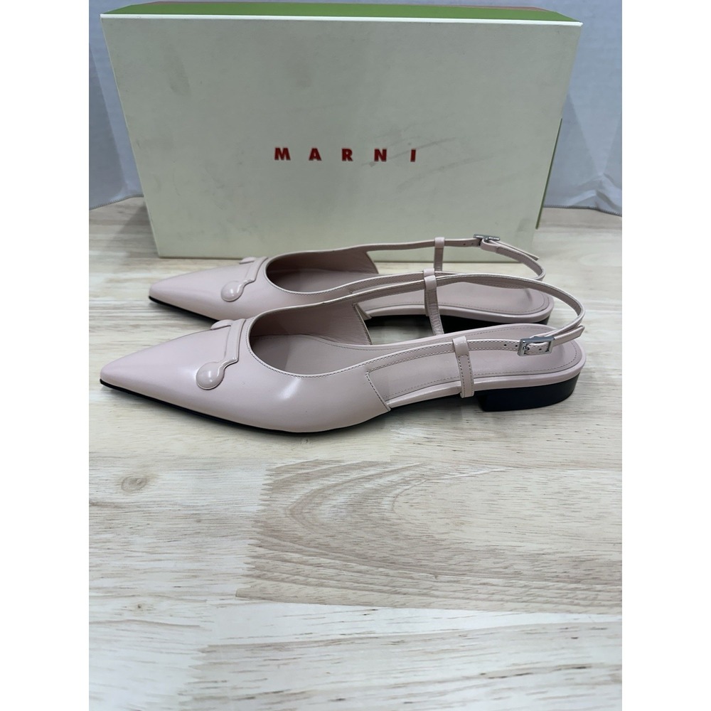 MARNI Women's 40 US 10 Trunkaroo Leather Pointed Toe Slingback Flats Rose Pink - Picture 2 of 12